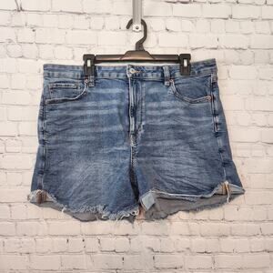 American Eagle Blue Denim Stretch Mom Short Cuffed Jean Women's Shorts 16